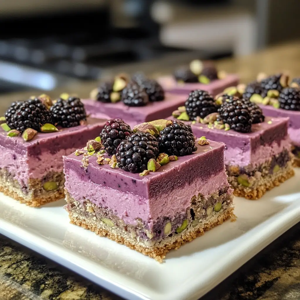 Blackberry Pistachio Cheesecake Bars