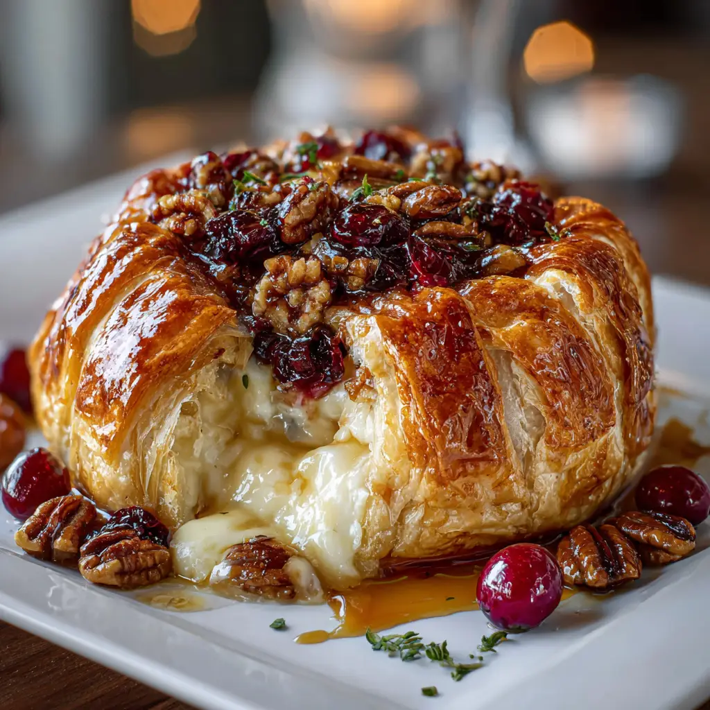 Easy Cranberry Pecan Brie Wrapped in Puff Pastry