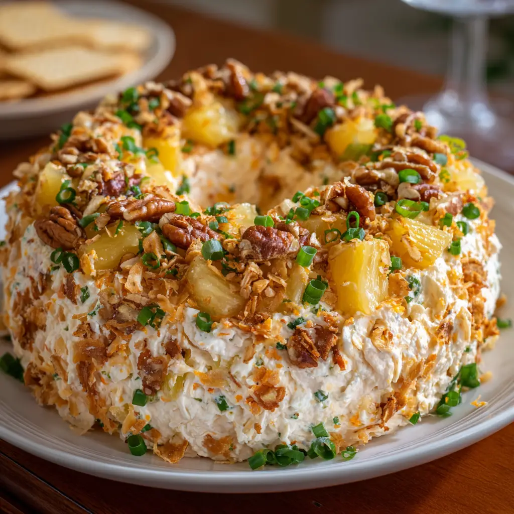 Pineapple & Green Onion Cheese Ball Wreath