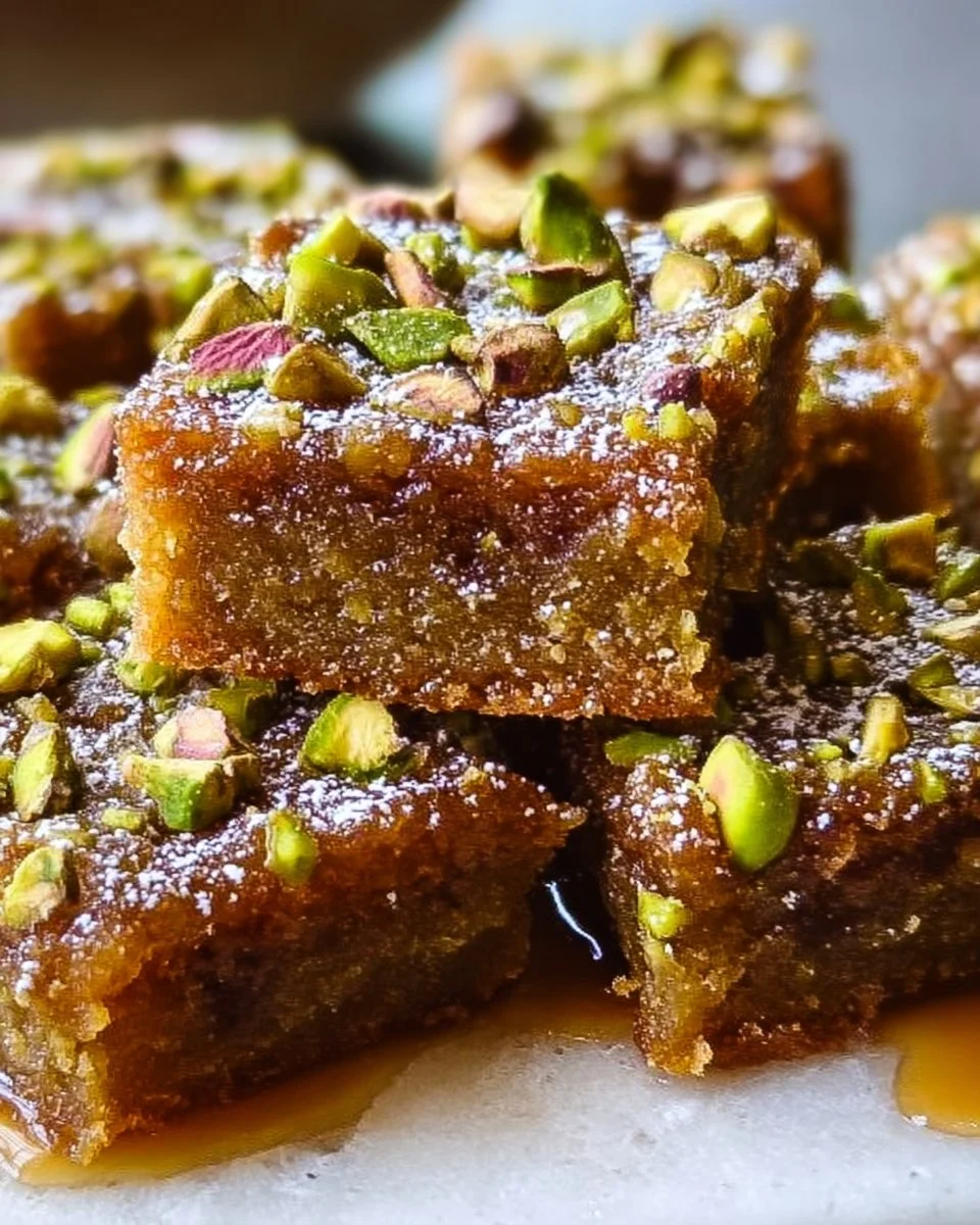 Delicious Brown Butter Honey Pistachio Bars on a plate