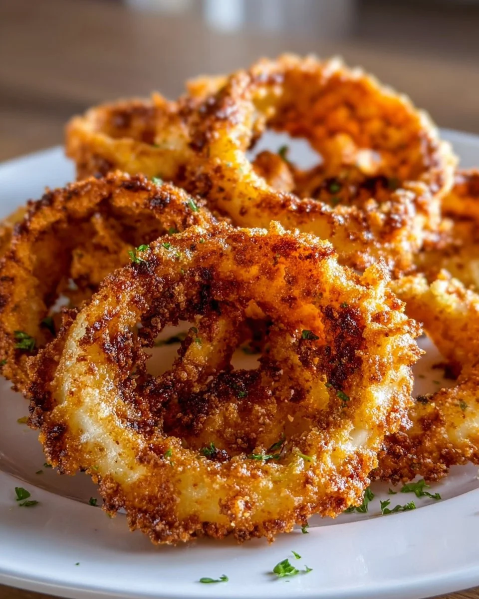 Cheesy keto onion rings served on a plate, crispy and low-carb snack