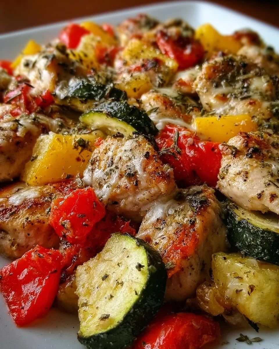 Delicious Chicken Zucchini Bake served in a casserole dish