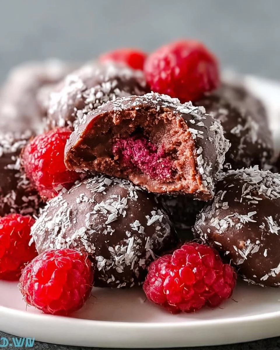 Chocolate Chia Raspberry Freezer Bites on a wooden plate