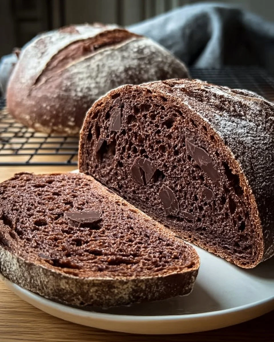 Loaf of Chocolate Sourdough Bread with a rich chocolatey texture