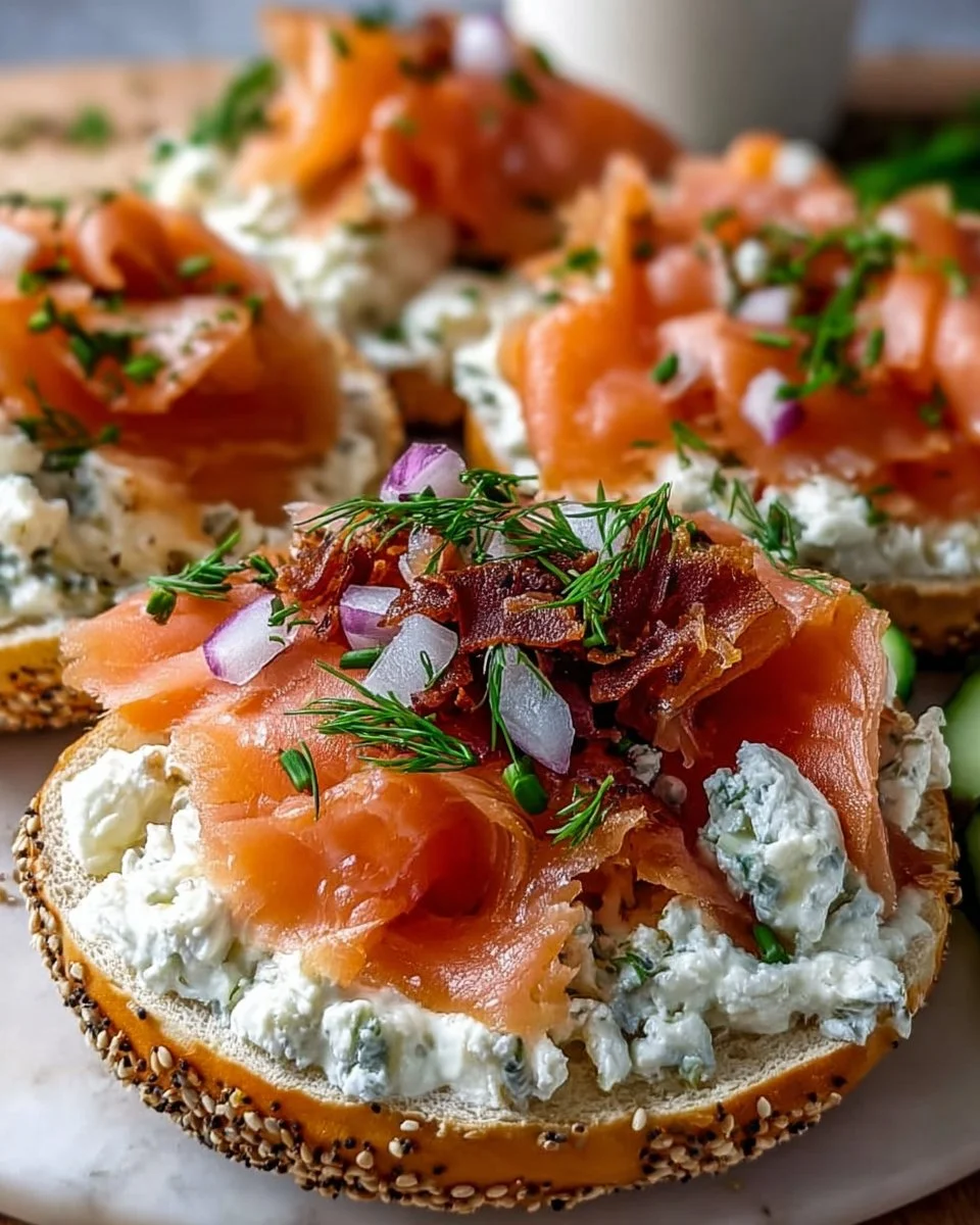 Cottage Cheese Bagels with Salmon