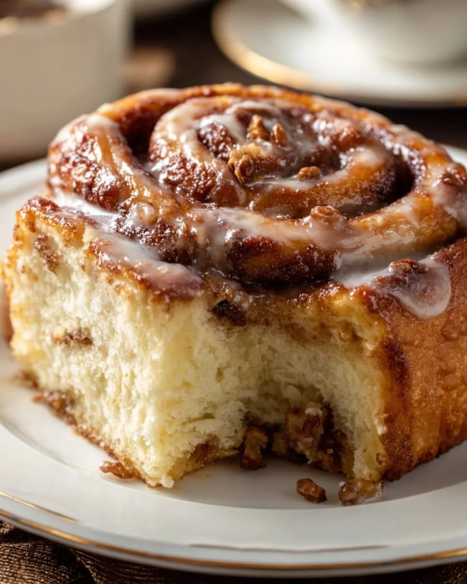 Delicious homemade Grandma's Cinnamon Roll Cake beautifully plated.