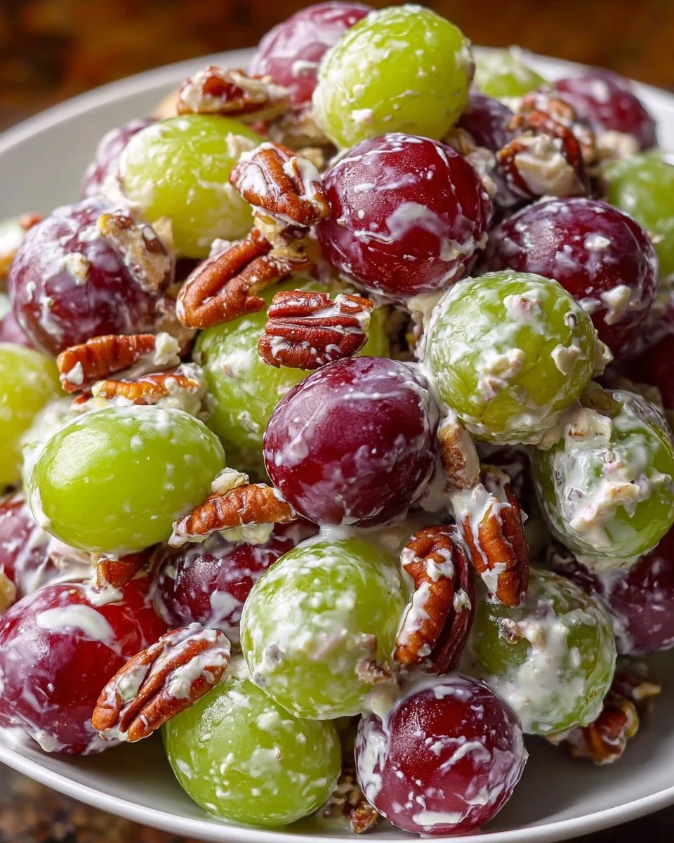 Delicious grape salad with fresh grapes and creamy dressing