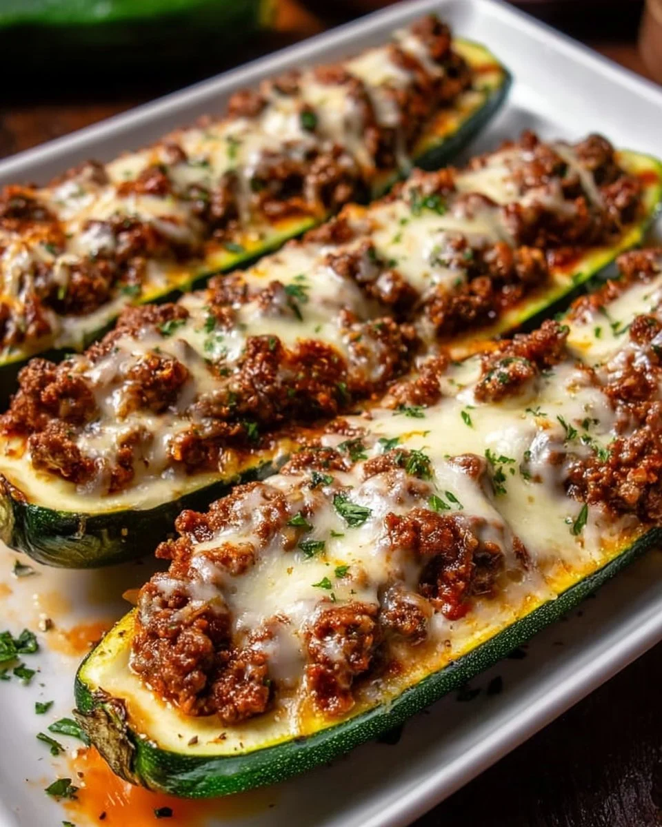 Ground Beef Zucchini Boats filled with savory goodness