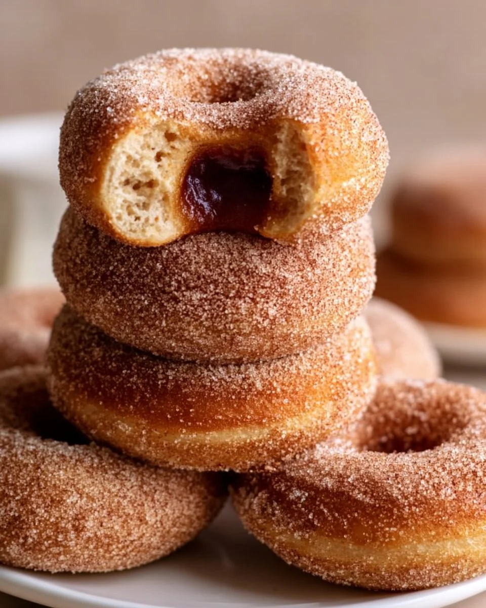 Delicious Keto Cinnamon Sugar Donuts topped with cinnamon and sugar