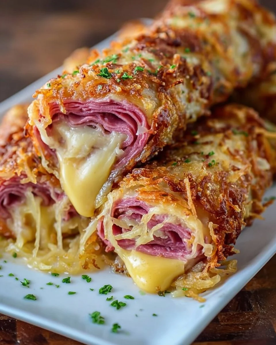 Delicious Keto Crispy Reuben Roll-Ups on a plate