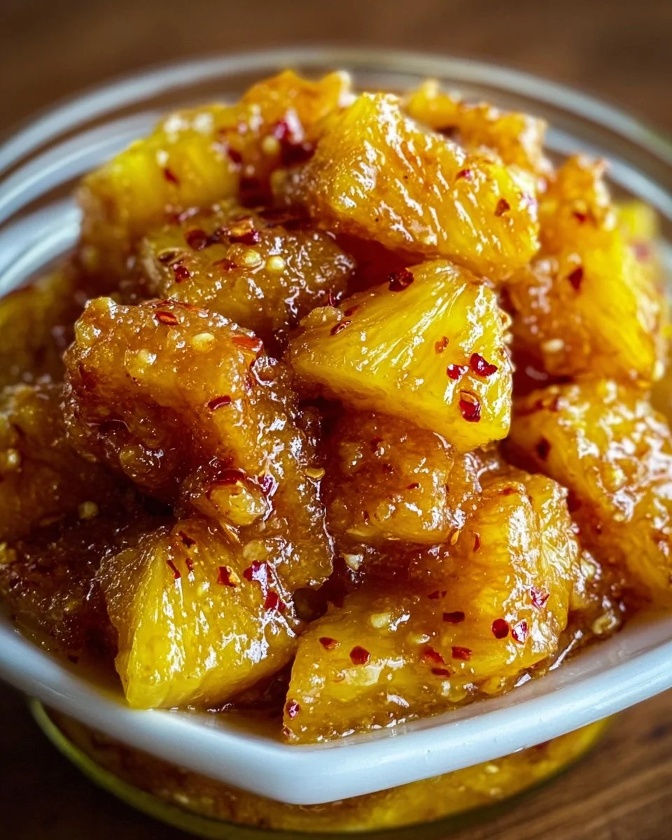 Sweet and tangy Pineapple Cowboy Candy in a jar, ready to enjoy.