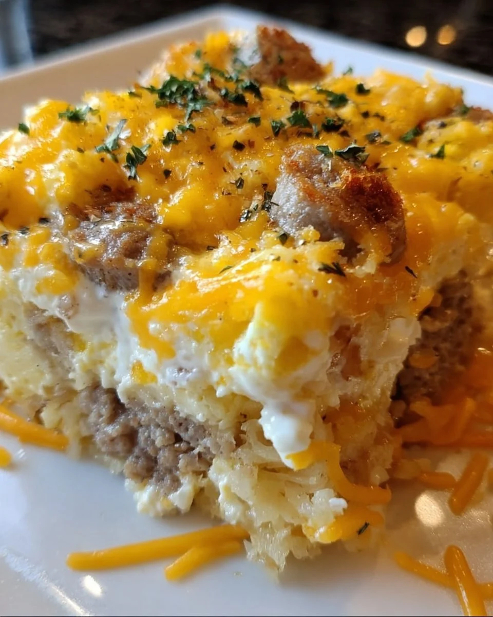 Sausage, Egg, and Cream Cheese Hashbrown Casserole