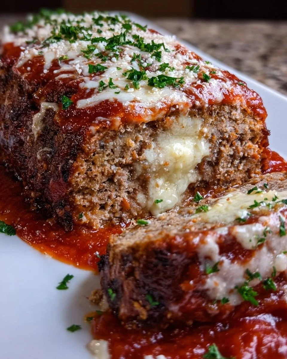Stuffed Italian Meatloaf with herbs and cheese on a plate