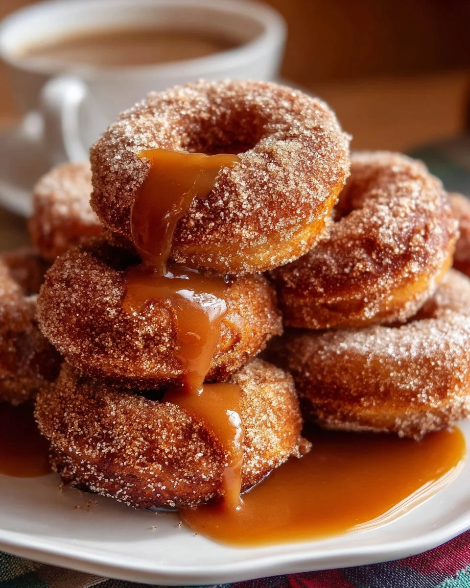 Delicious Caramel Apple Cider Donuts drizzled with caramel sauce