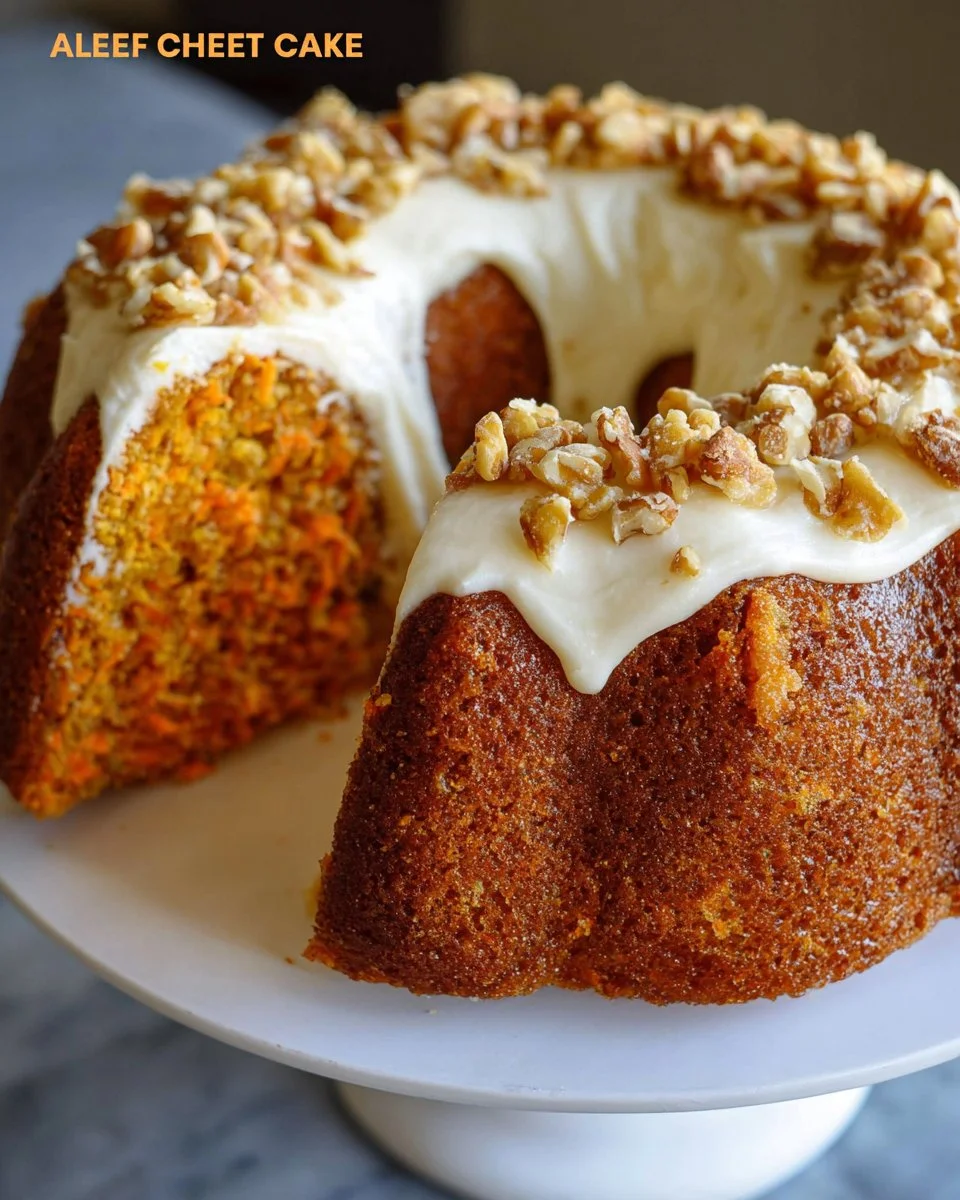 Delicious Carrot Bundt Cake with Cream Cheese Filling served on a platter