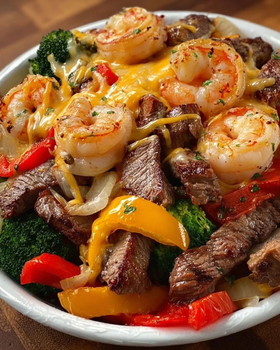 Cheesy Steak & Shrimp Skillet Bowl