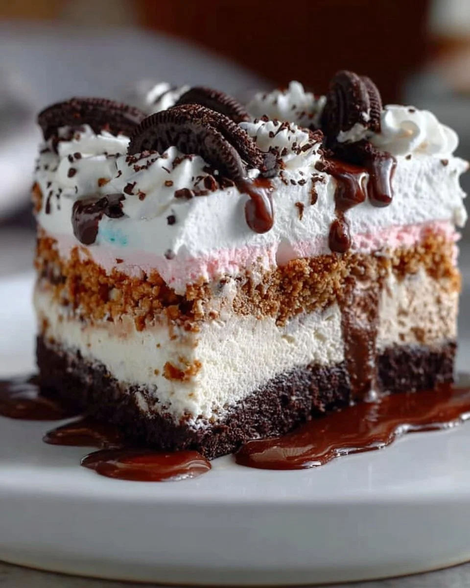 Homemade Copycat Dairy Queen Ice Cream Cake sliced and ready to serve.