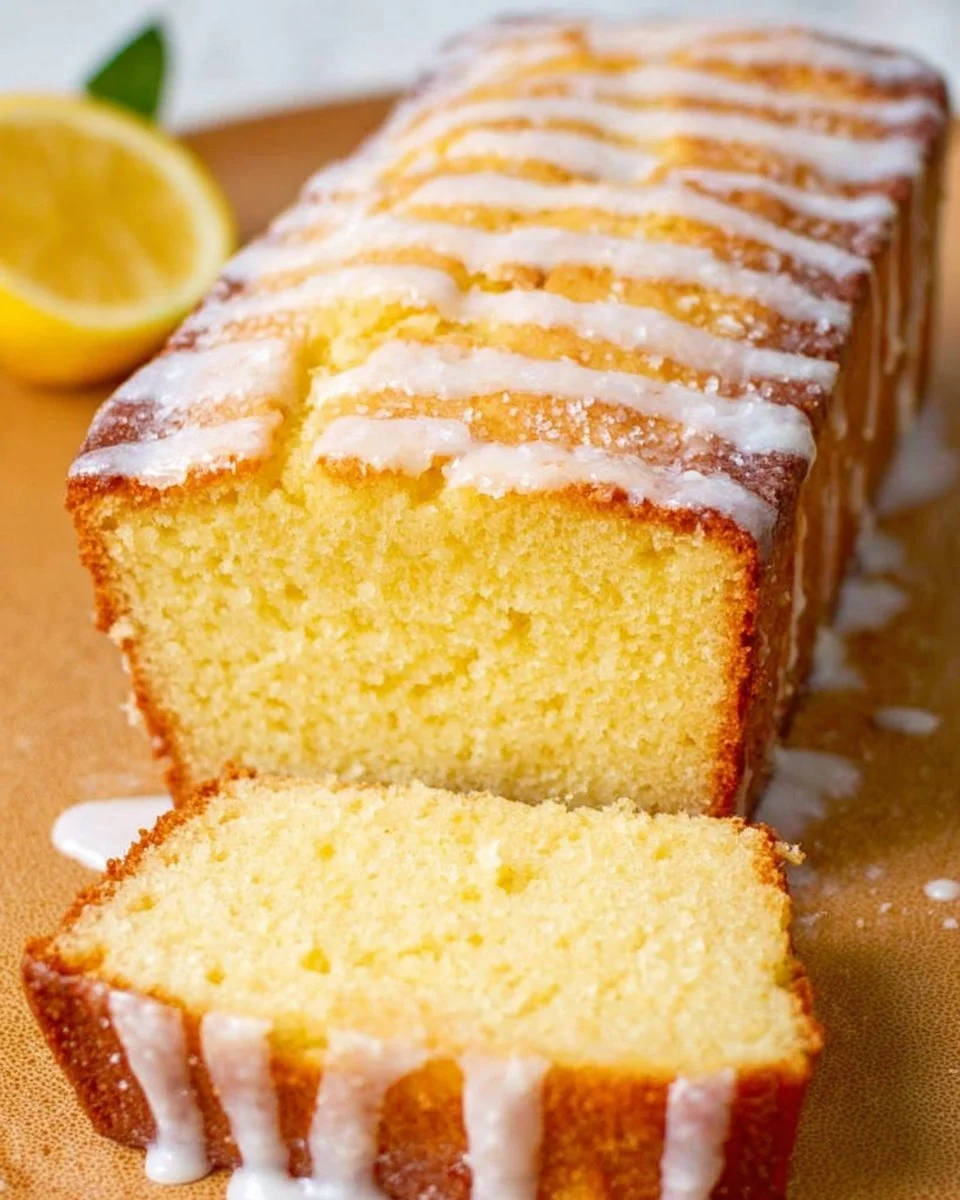 Slice of homemade lemon loaf cake inspired by Starbucks recipe