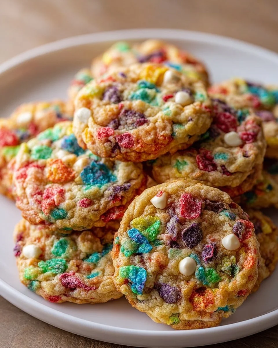 Delicious Fruity Pebbles Cookies loaded with colorful cereal and sweet flavor