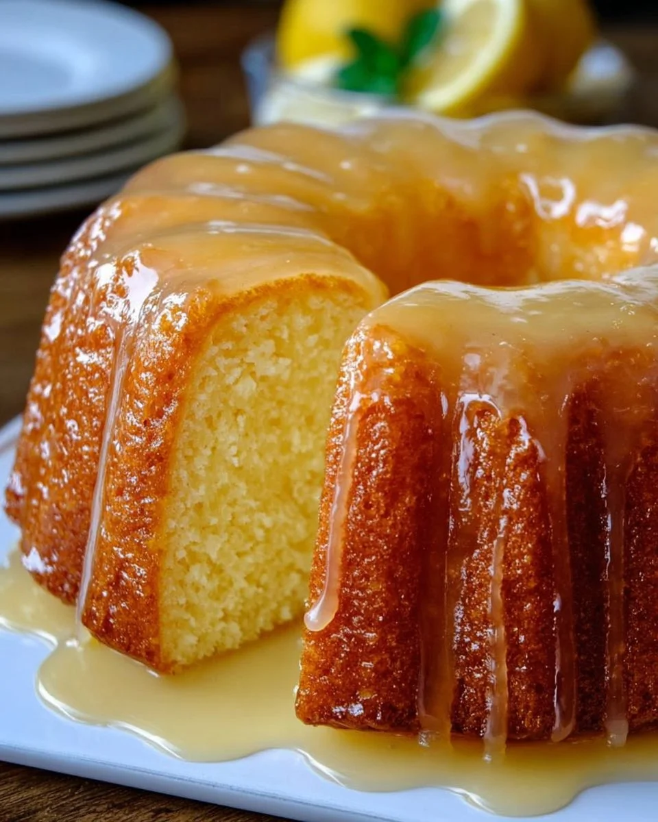 Delicious homemade Lemon 7UP Pound Cake served on a rustic plate