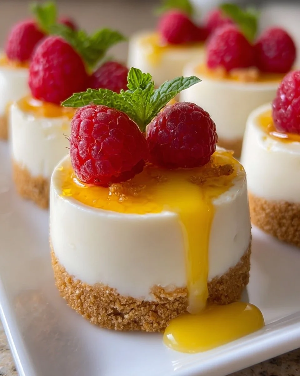 Mini lemon cheesecake bites served on a white plate with fresh lemon zest.