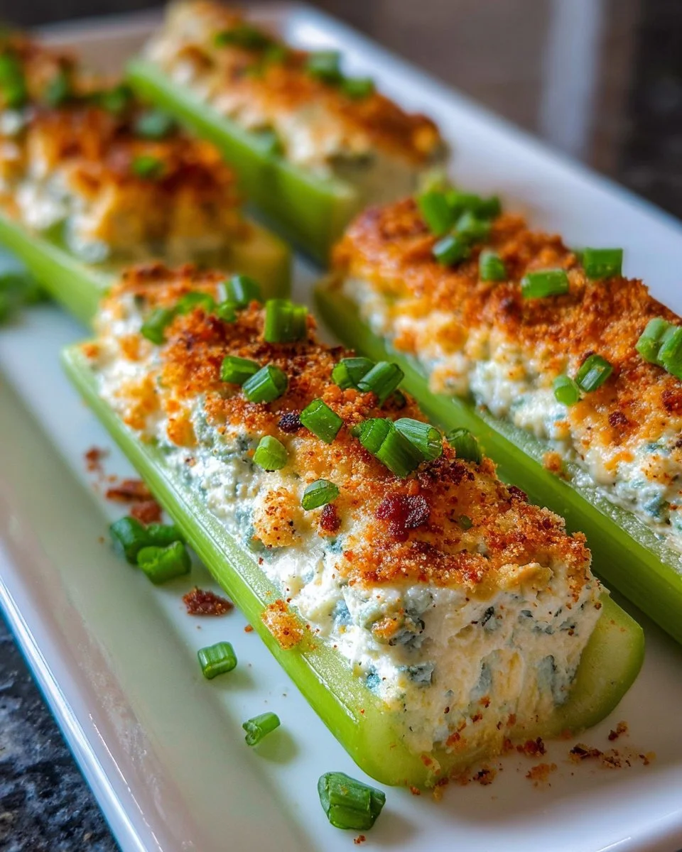 Delicious stuffed celery filled with creamy cheese and herbs