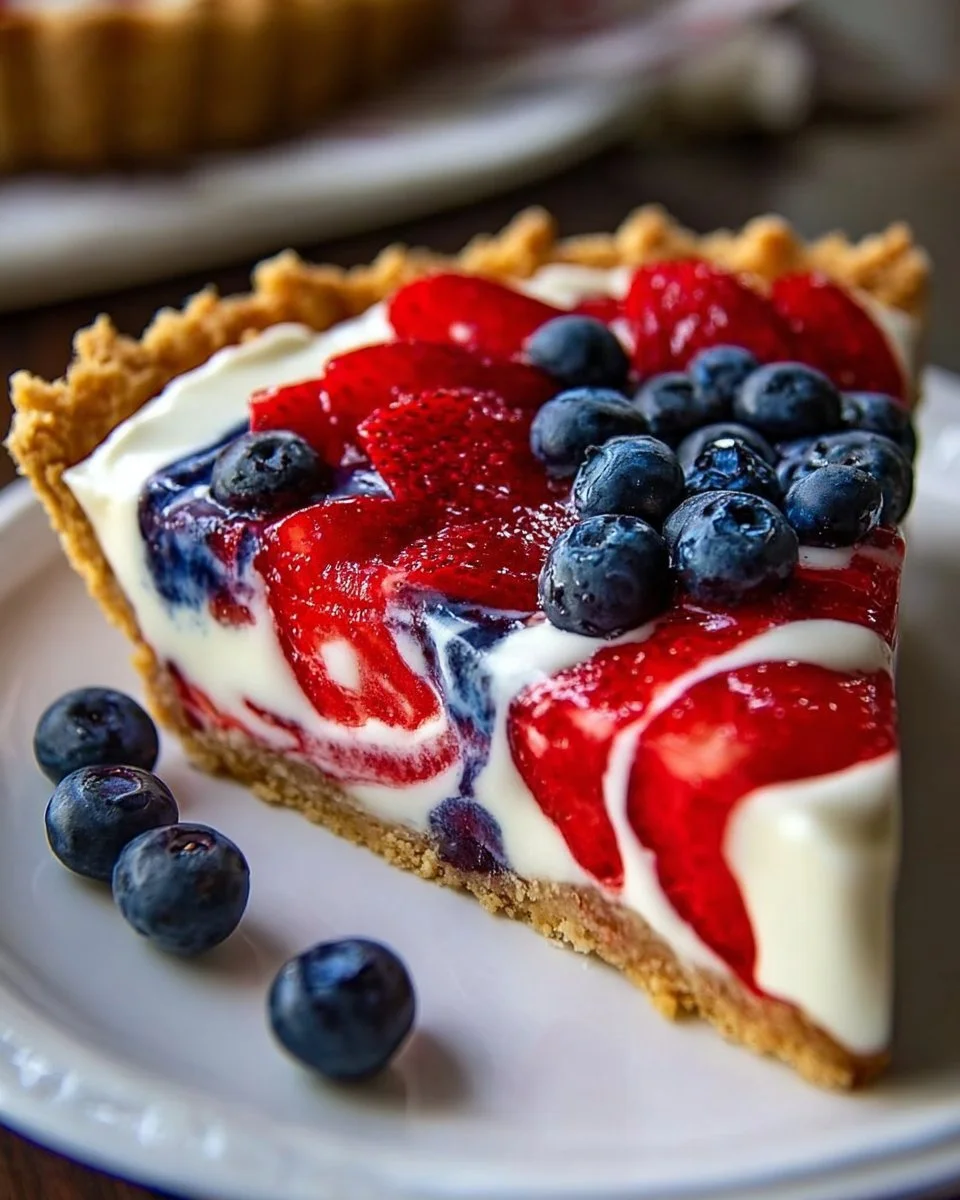 Delicious 4th of July Swirl Pie featuring red, white, and blue layers.