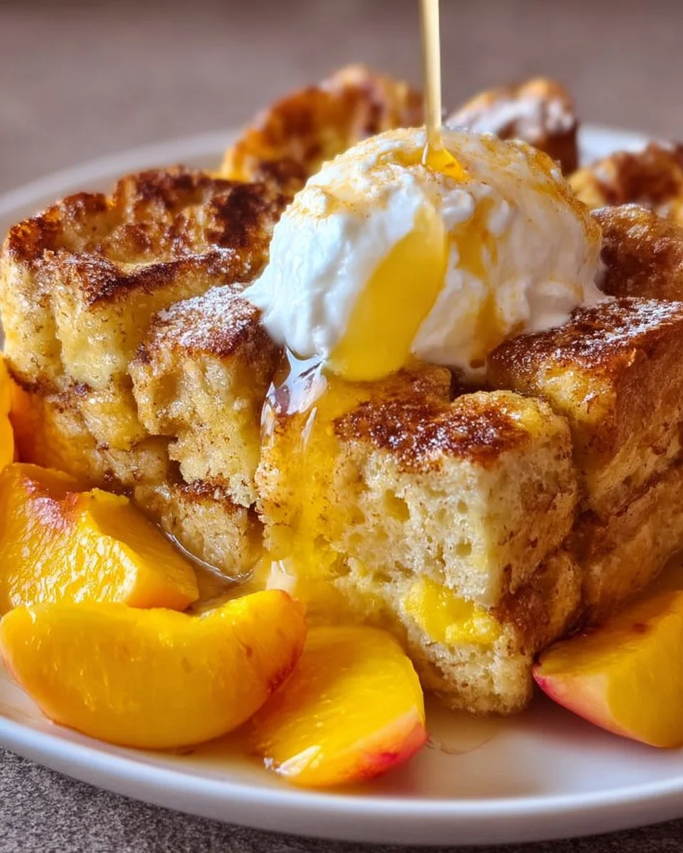 Peaches and Cream Baked French Toast
