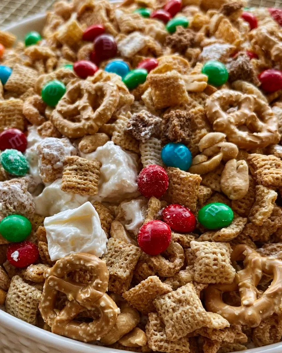 Delicious Crack Chex Mix in a bowl, perfect for snacking.