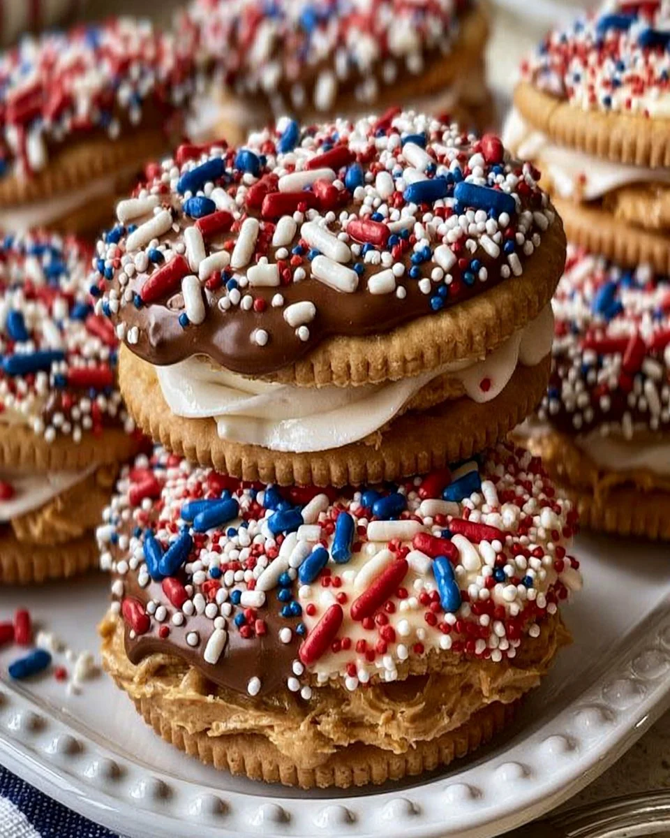 No-Bake 4th of July Ritz Cracker Peanut Butter Sandwiches