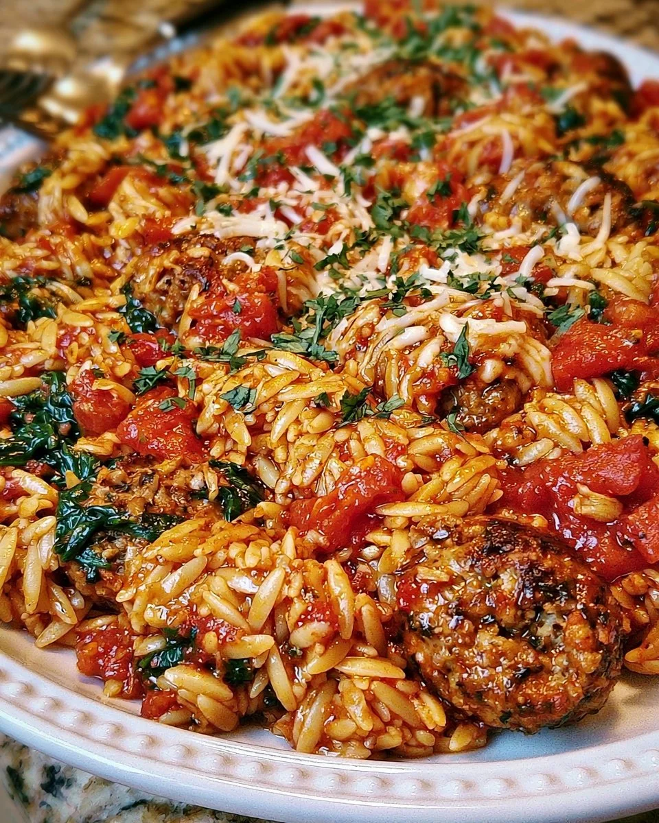 Orzo and Sausage Bake with Spinach