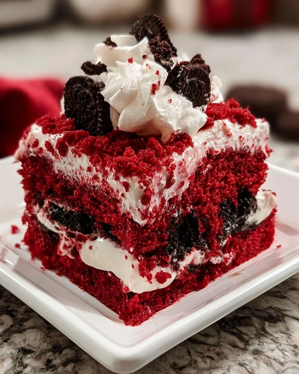 Red Velvet Oreo Poke Cake
